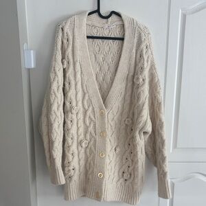 Mango Cream Cable Knit Cardigan